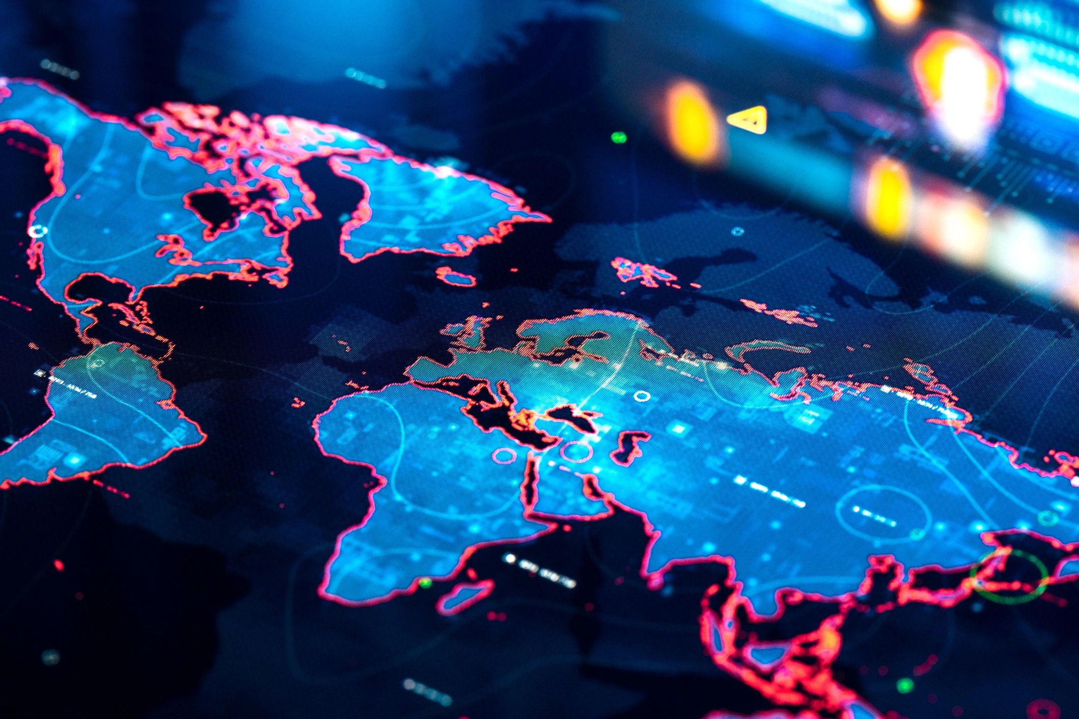 Digital world map on display representing international reach