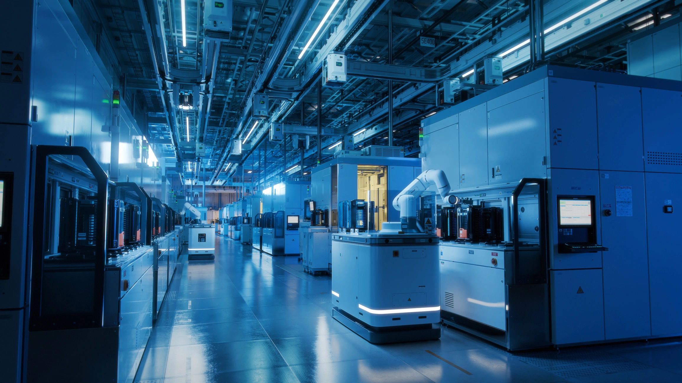 Advanced semiconductor fab cleanroom with automated wafer transport