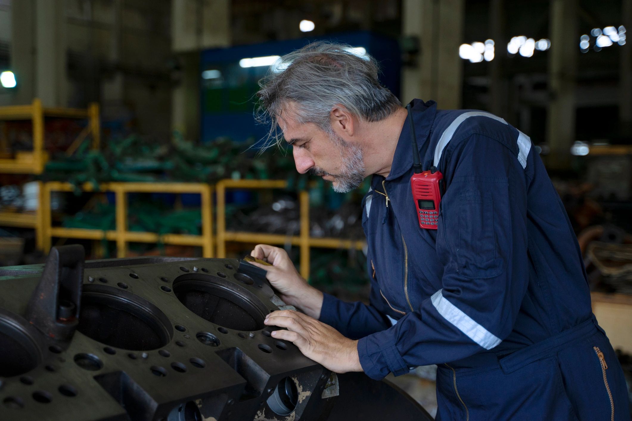 Industrial technician supporting equipment restoration work