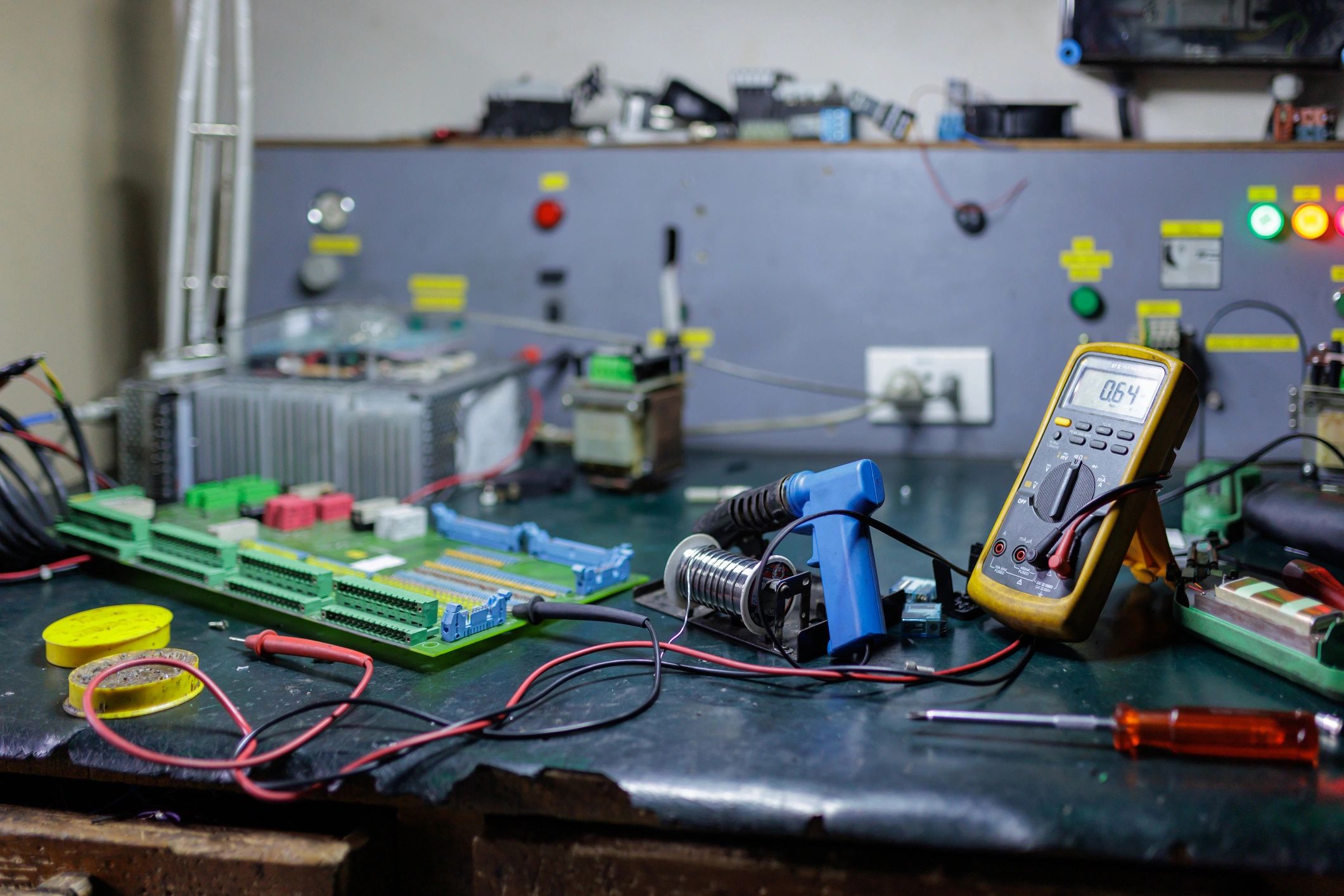 Technical workshop setup for equipment documentation and maintenance reference